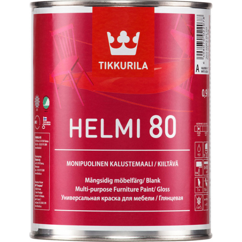 Tikkurila Spīdīga mēbeļu krāsa Tikkurila Helmi 80 A, 0.9l - gab