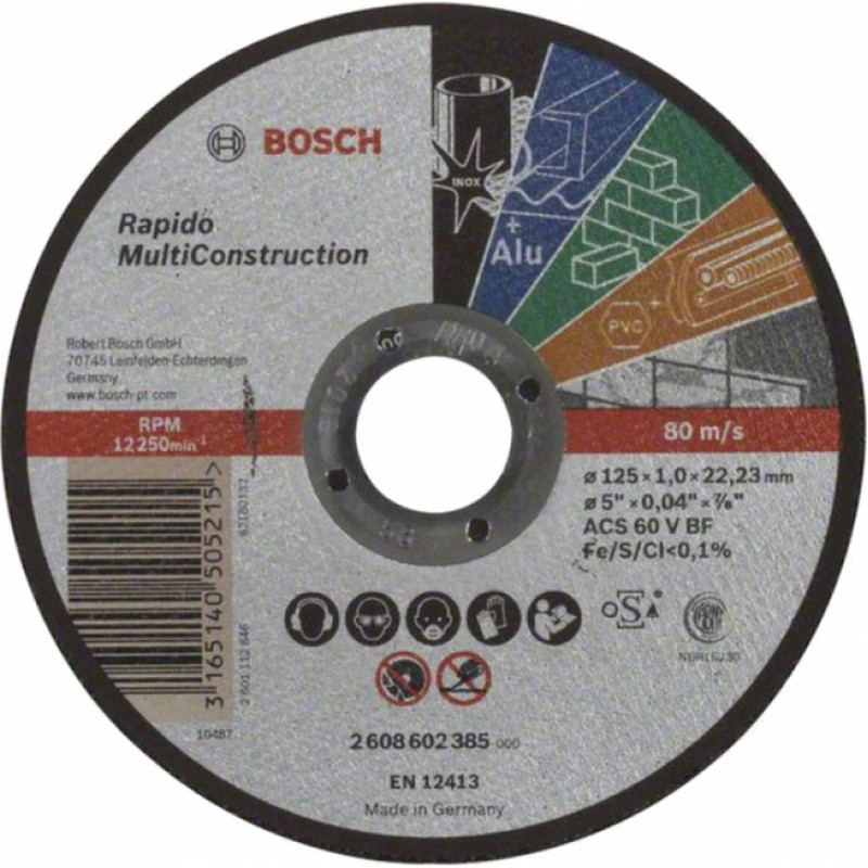 Bosch Griešanas disks Bosch Rapido MultiConstruction  ACS 60 V BF 125x22.23 mm - gab