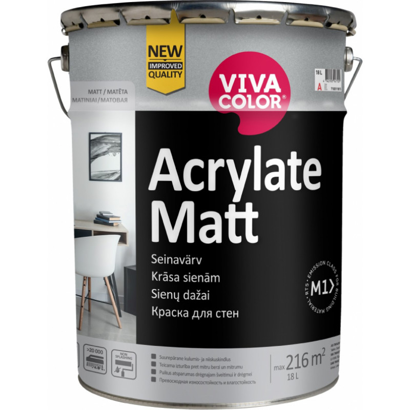 Vivacolor Acrylate Matt A Mitrumizturīga sienas krāsa, matēta 18L