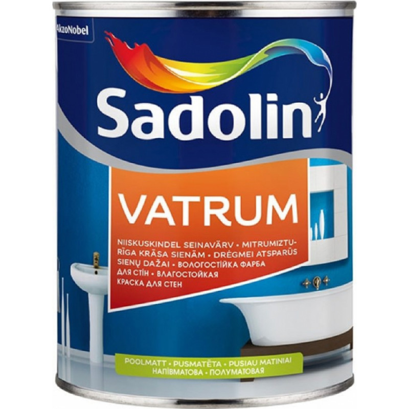 Sadolin Vatrum Mitrumizturīga krāsa sienām, pusmatēta BW 1L