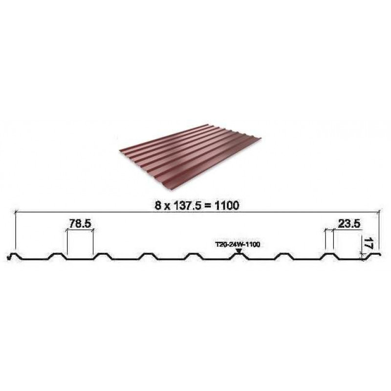 Ruukki T-20 - Sienu un jumtu tērauda profils Pārklājuma veids Cinkots (0.5mm)