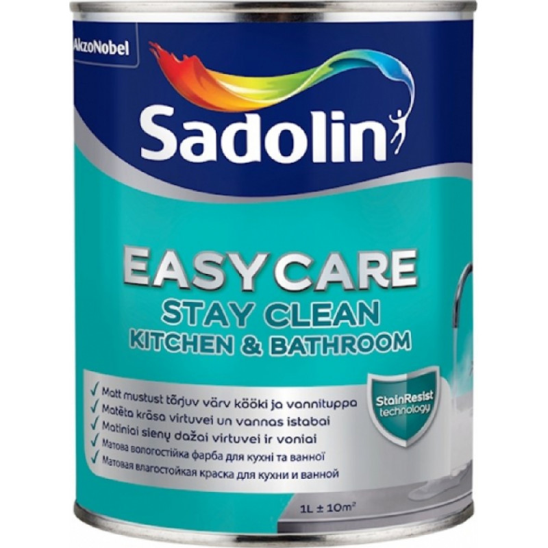 Sadolin Easycare Kitchen & Bathroom Krāsa sienām virtuvē un vannas istabā, BW 1L