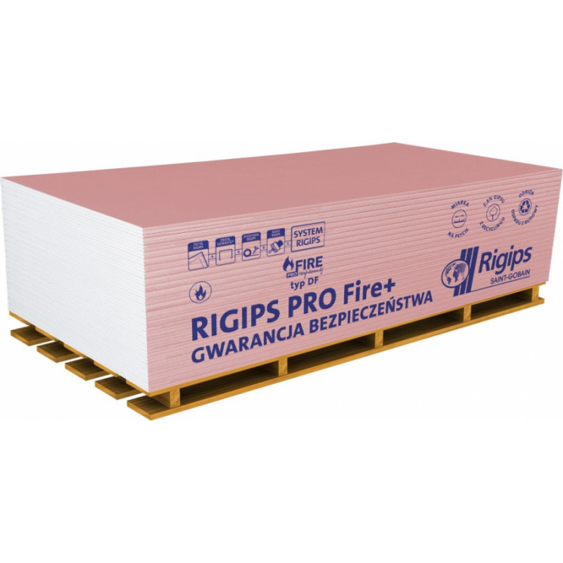 Rigips PRO Fire+ Tips DF - ģipškartona plāksnes ugunsdrošibas uzlabošanai 12,5x1200x2600