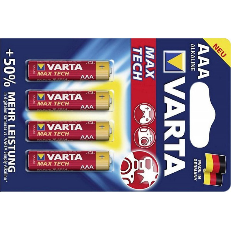 Varta Baterijas Varta Max Tech AAA 4 gab. iepakojumā - gab.