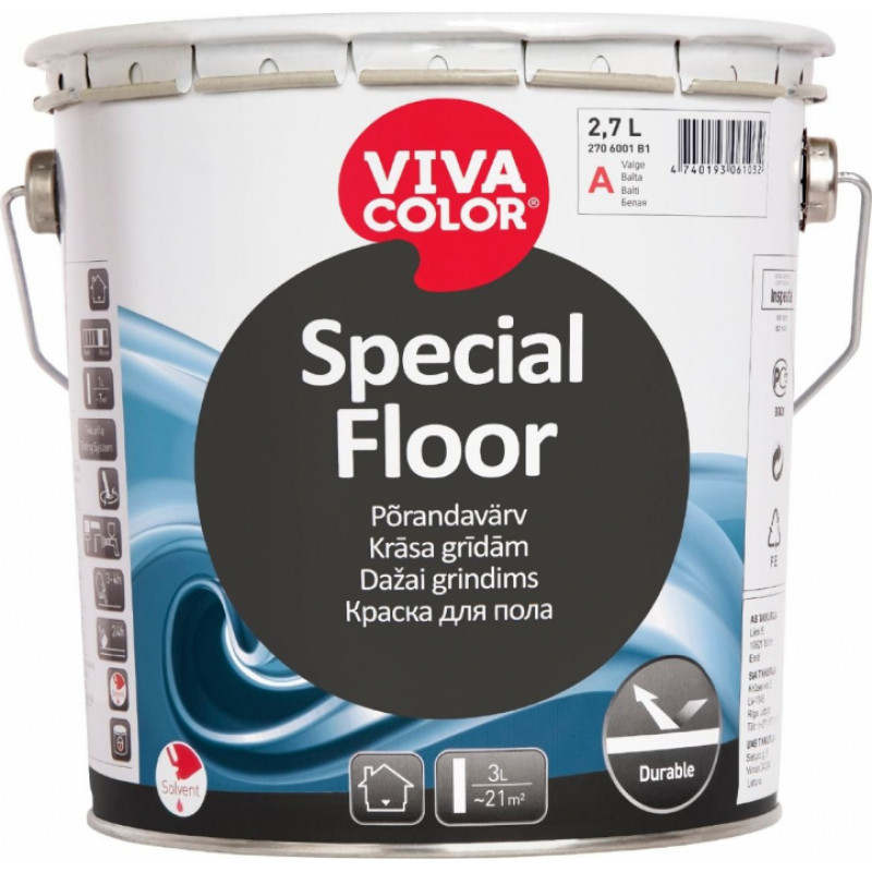 Vivacolor Krāsa grīdām Vivacolor Special Floor Spīdīga C-bāze (Tonējamā krāsa) 2.7L - gab