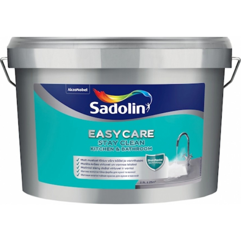 Sadolin Easycare Kitchen & Bathroom Krāsa sienām virtuvē un vannas istabā, BW 2.5L