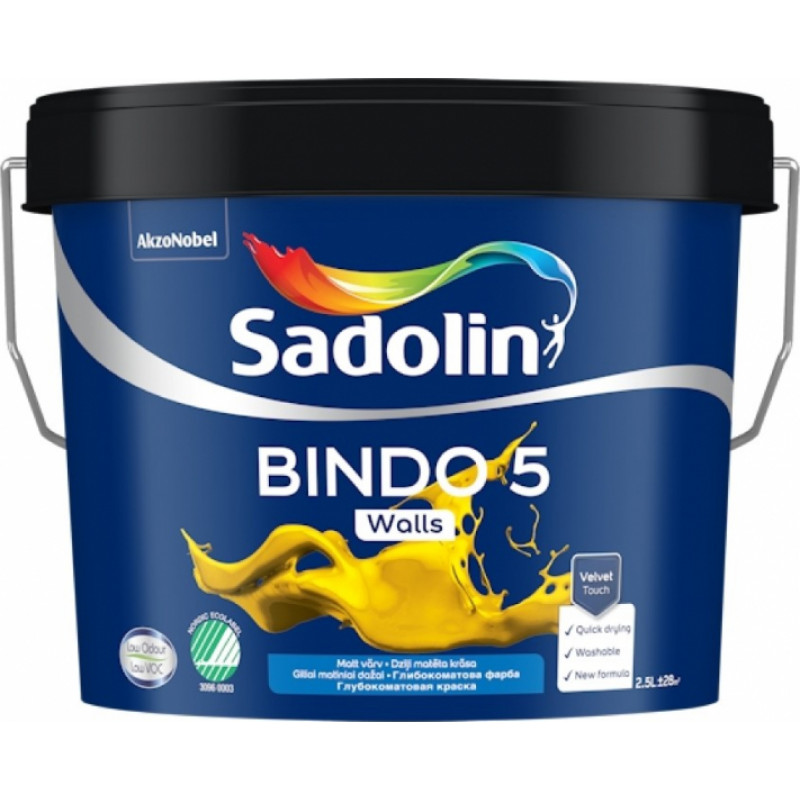 Sadolin Bindo 5 Dziļi matēta krāsa sienām BW 2.5L