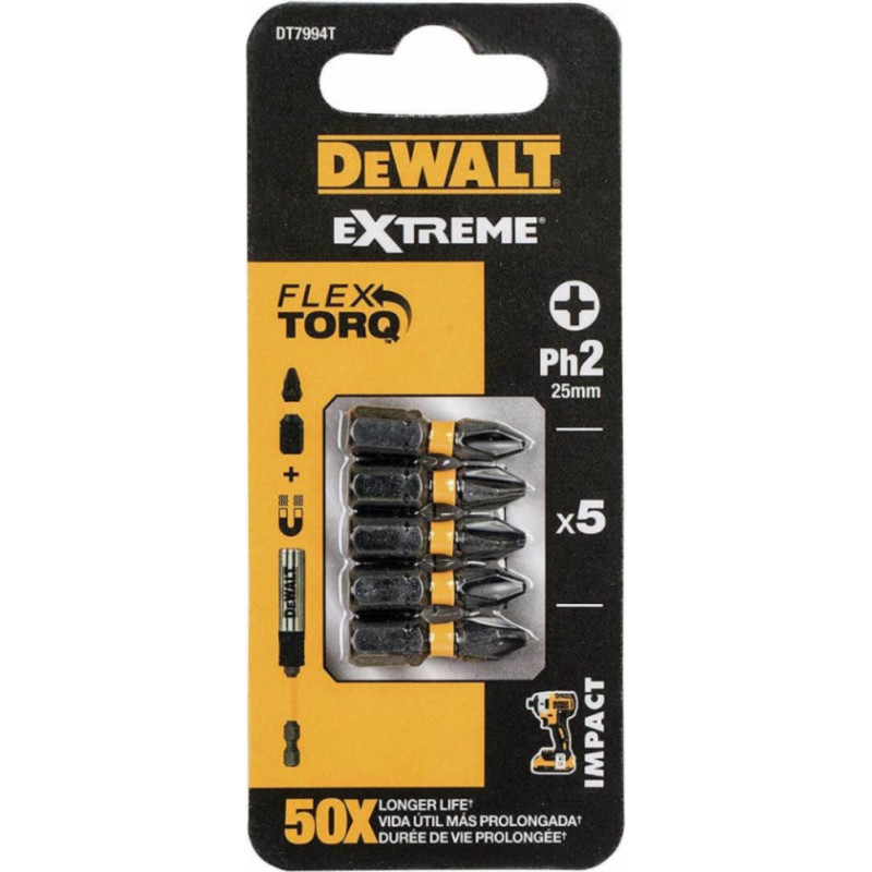 Dewalt FlexTORQ Skrūvgriežu uzgaļi PH2, 25mm (5gab)