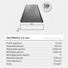 Ruukki Valcprofils - Jumtu tērauda profils Pārklājuma veids Ruukki 50 PlusMatt (0.5mm)