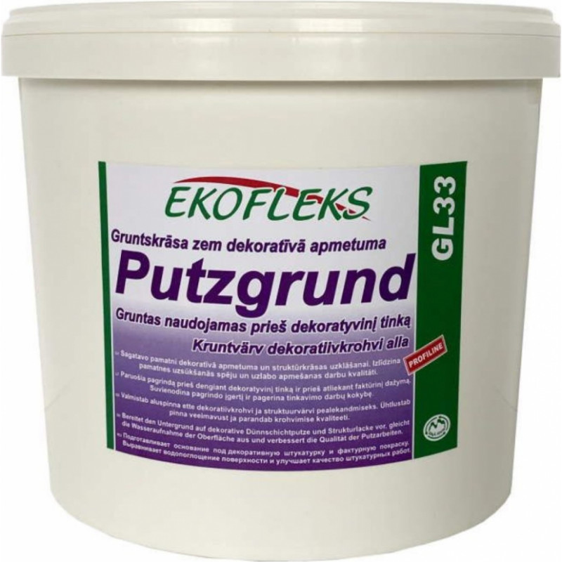 Ekofleks Putzgrund GL33 Gruntskrāsa zem dekor. apmetuma ar kvarca graudu, balta, 1.5kg