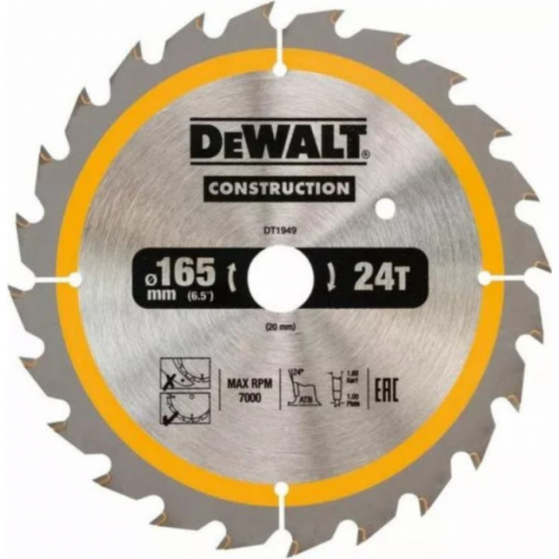 Dewalt Zāģripa Construction 165x20mm, 24T