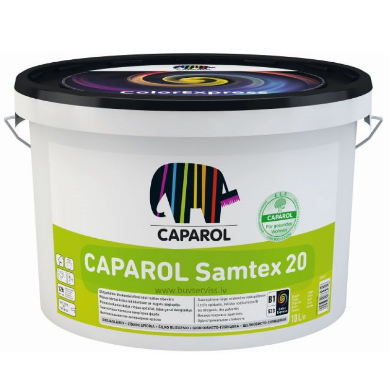 Caparol Samtex 20 E.L.F. B1 Lateksa krāsa iekšdarbiem, zīdaini spīdīga 2.5L