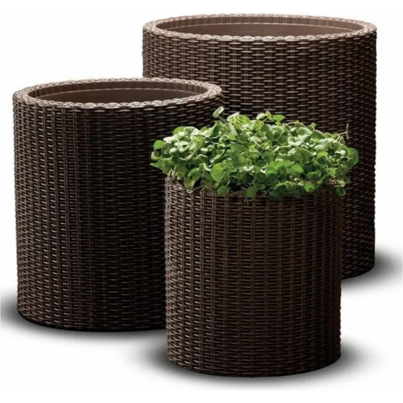 Keter S+M+L Cylinder Planters trīs puķu podu komplekts Brūns