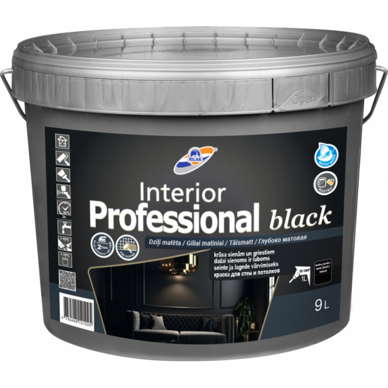 Rilak Krāsa sienām un griestiem RILAK INTERIOR PROFESSIONAL BLACK Matēta Melna 9L - gab