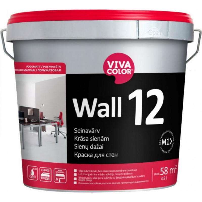 Vivacolor Wall 12 A Sienas krāsa, pusmatēta, 4,8L