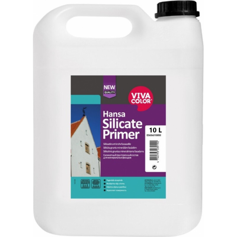 Vivacolor Hansa Silicate Primer Silikāta gruntējuma šķīdums minerālām fasādēm, 10L