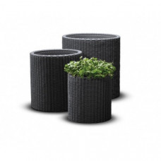 KETER S+M+L CYLINDER PLANTERS trīs puķu podu komplekts, antracīta pelēka / gab