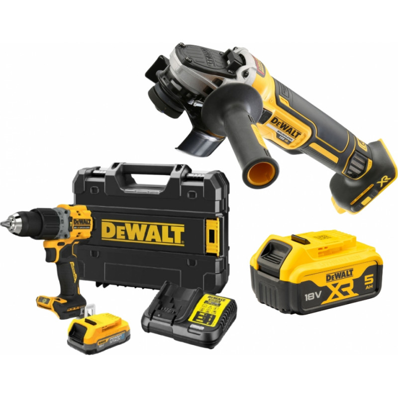 Dewalt Akumulatora instrumentu komplekts DeWalt DCD805E1T + DCG405N + DCB184 - gab