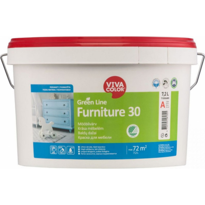 Vivacolor Furniture 30 Krāsa mēbelēm, pusmatēta, bāze A, 7,2L