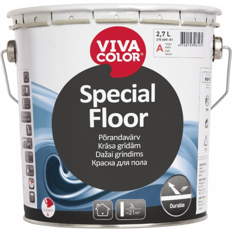 Vivacolor Special Floor Grīdas krāsa, spīdīga, bāze A, 2,7L