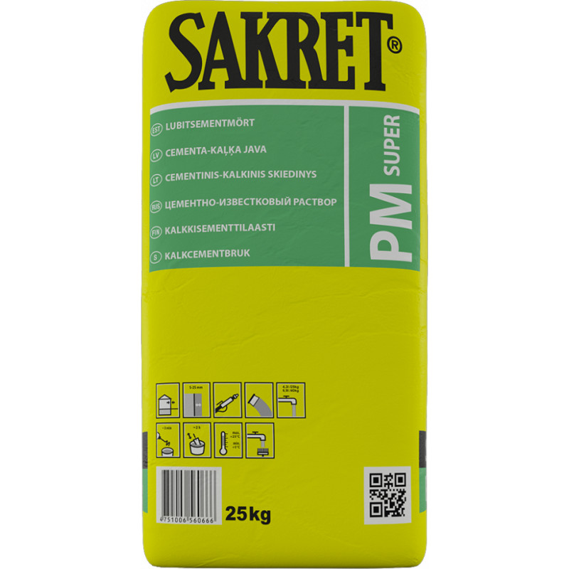 Sakret Cementa-kaļķa java SAKRET PM SUPER M5 25KG - gab