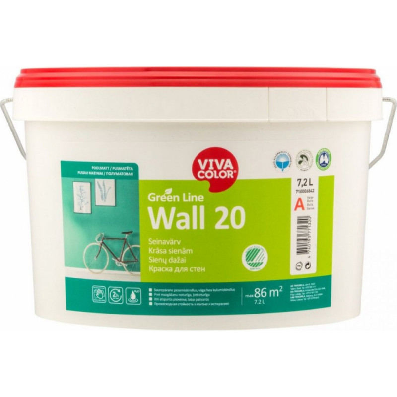 Vivacolor Wall 20 A Sienas krāsa, pusmatēta, bāze A, 7,2L