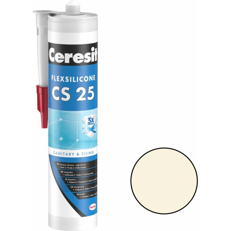 Ceresit CS 25 Sanitārais silikona hermētiķis, 280ml, jasmīna (40)