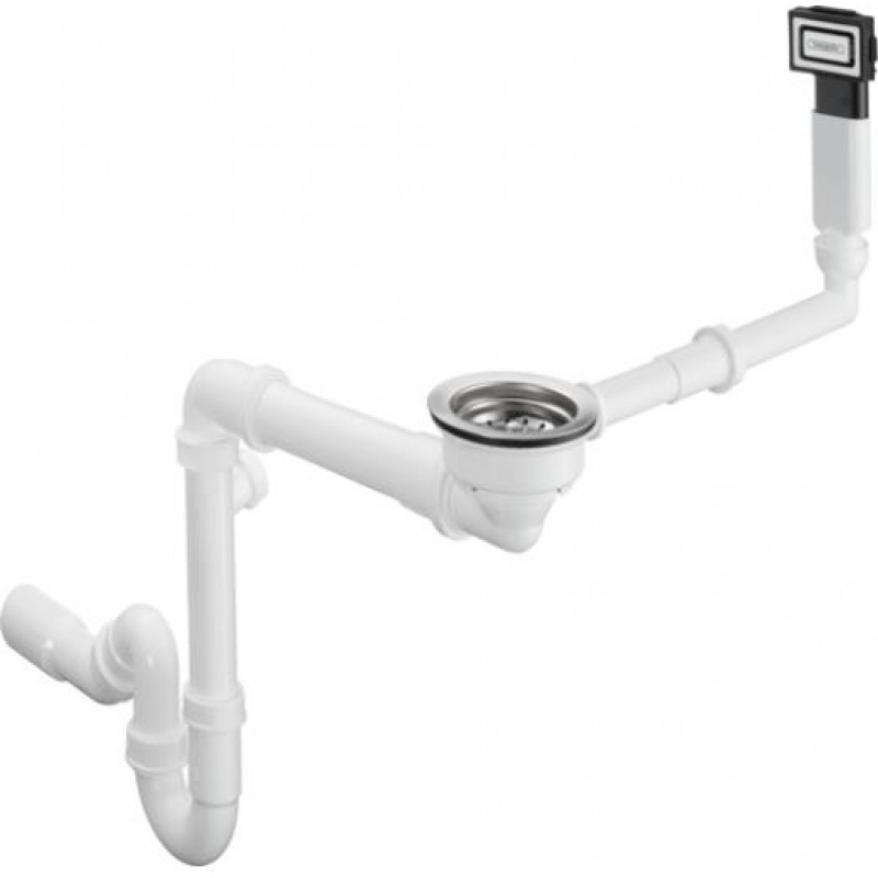 Hansgrohe D16-10 Virtuves izlietnes sifons ar izplūdi un pārplūdi, 1.1/2 collas x40/50mm, balta plastmasa