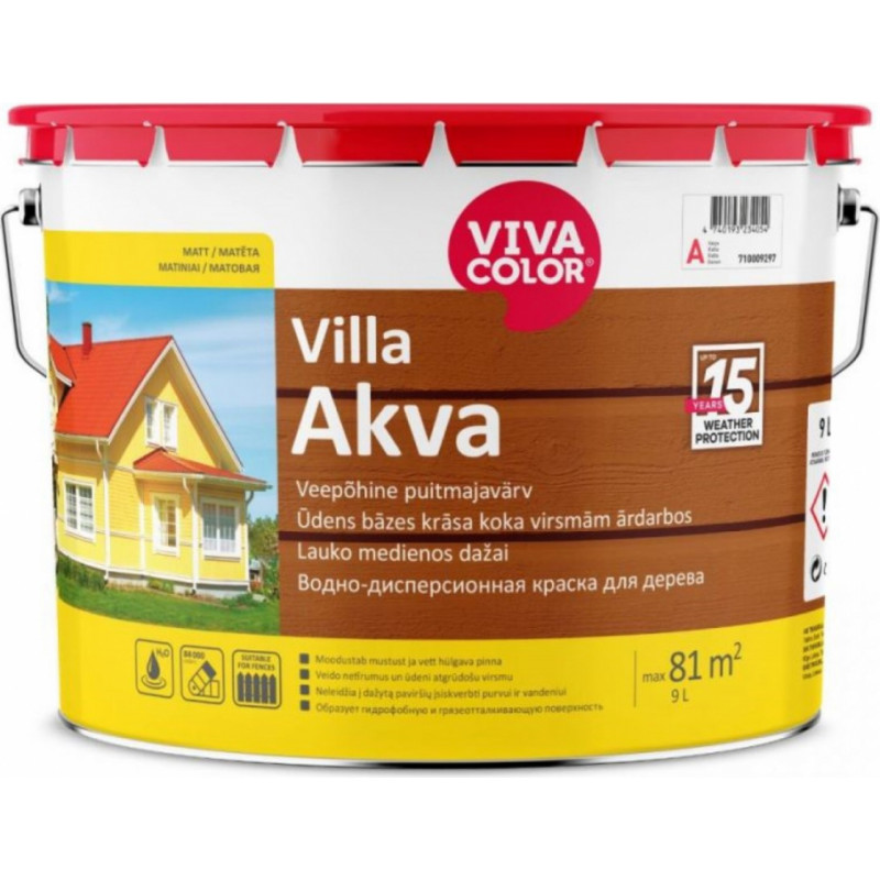 Vivacolor Villa Akva Ūdens bāzes krāsa koka virsmām ārdarbos, matēta, bāze A, 9L