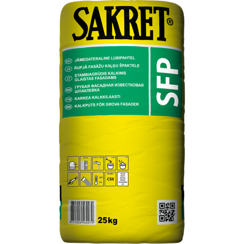 Sakret Rupjā fasādes špaktele SAKRET SFP 25KG - gab