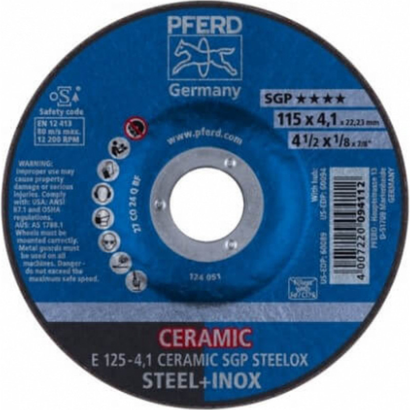 Pferd Slīpēšanas disks PFERD E 125-4,1 Ceramic SGP Steelox