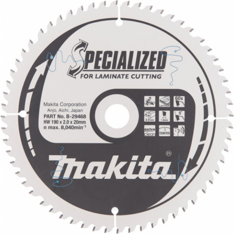 Makita Accessories Zāģripa laminātam 190x20 mm 60T MAKITA