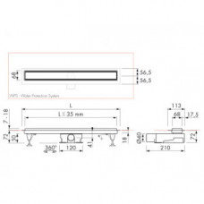 Easydrain traps EasyDrain ar horizontālo atloku,Tile/Zero, L=800 mm, h=67 mm